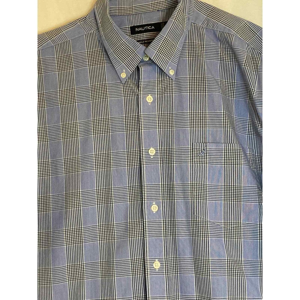 Nautica Mens Blue Plaid Short Sleeve Button Down Shirt XXL